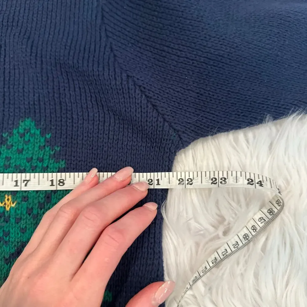 Vintage Christmas Cat Sweater Ugly Xmas Tree Dog Puff Sleeve Chunky Cardigan 90s - Picture 7 of 8